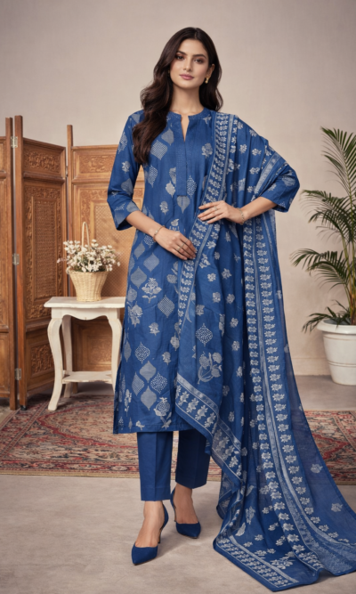 Classic Blue Printed Suit Set