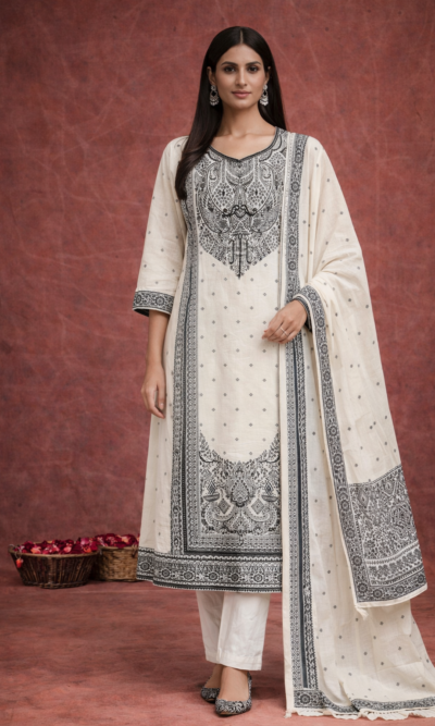 Ivory Black Printed Suit Set