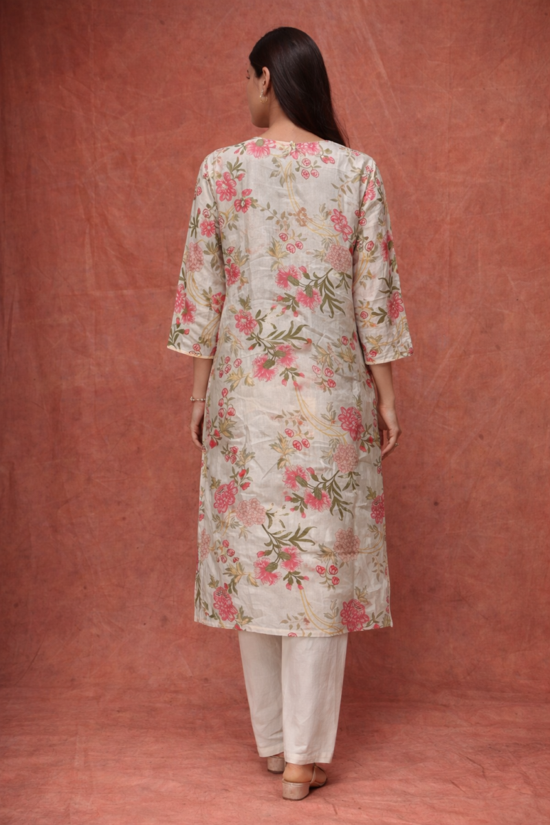 Ivory Pink Floral Suit Set