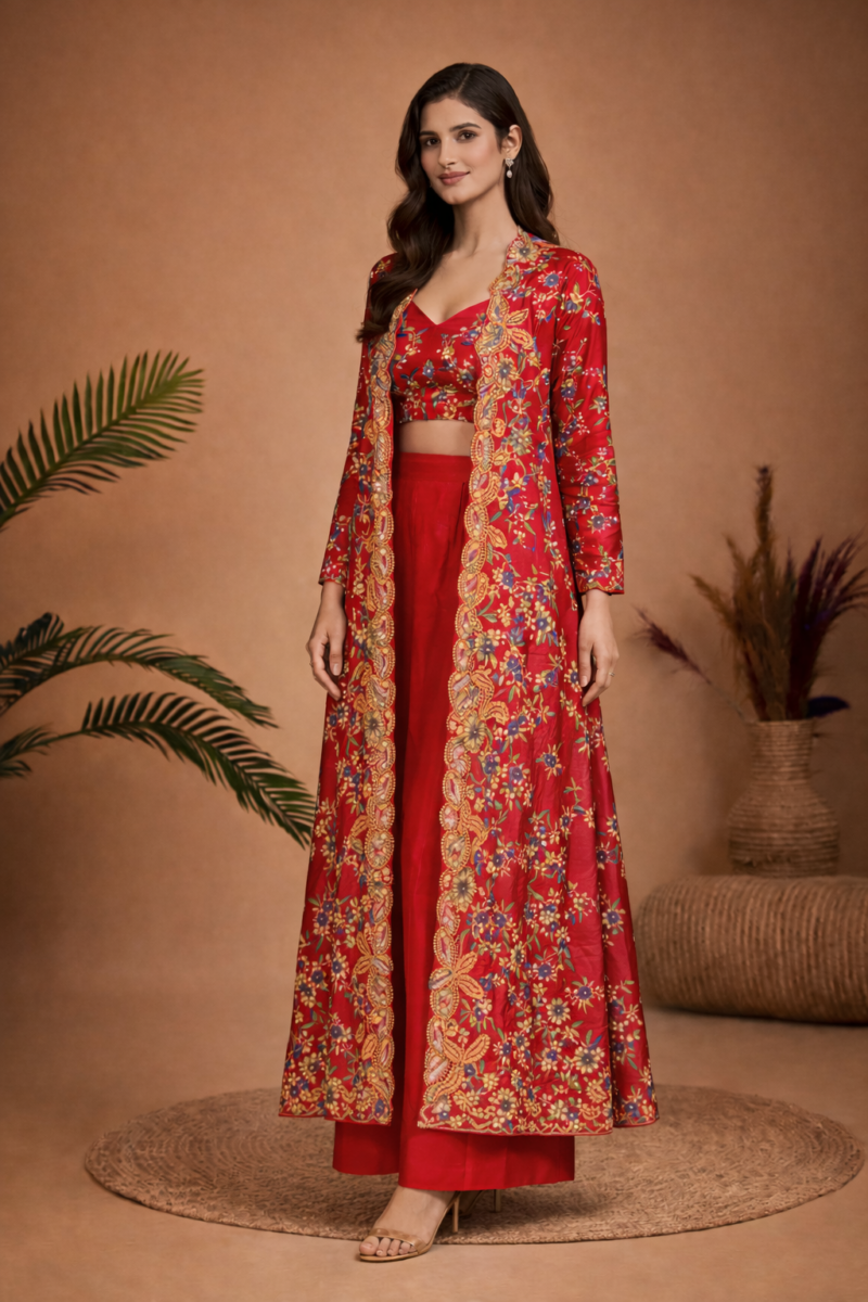 Floral Jacket Style Indo-Western Set