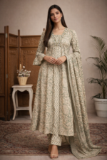 Elegant Floral Cotton A-Line Suit Set