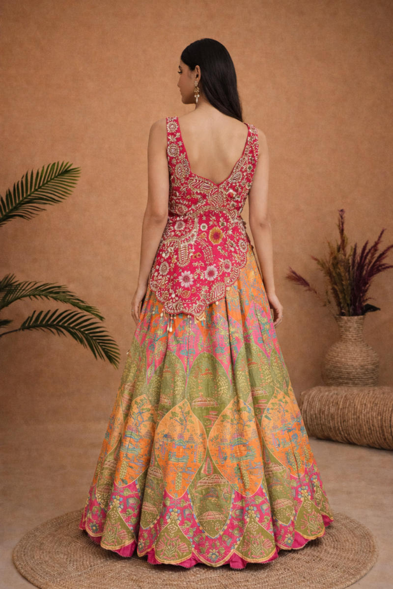 Multicolor Printed Lehenga Set