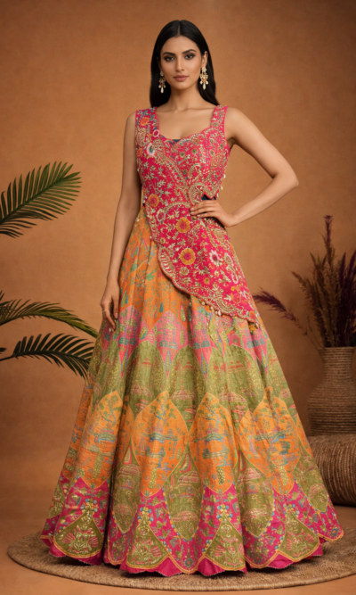 Multicolor Printed Lehenga Set