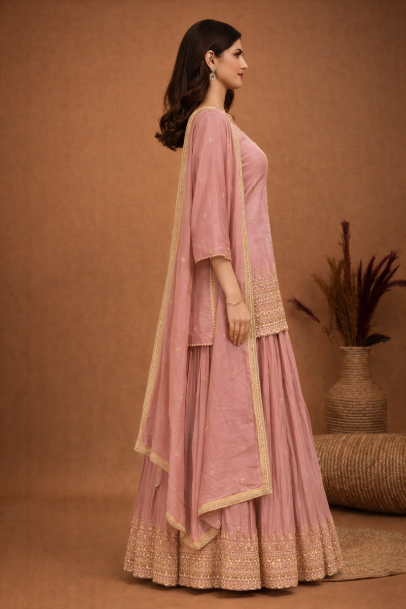 Pastel Embroidered Kurta Sharara Set