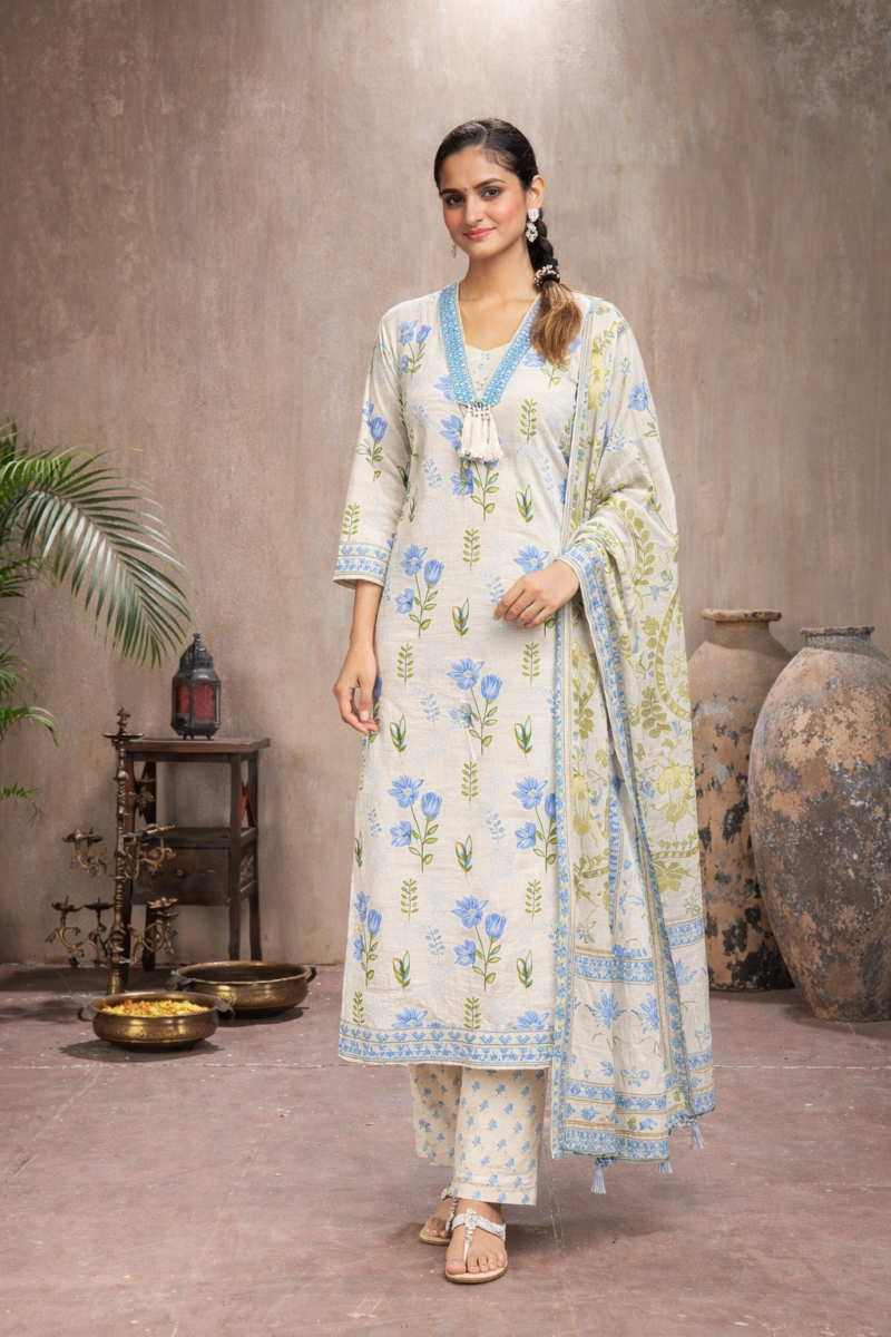 Elegant floral suit set with dupatta