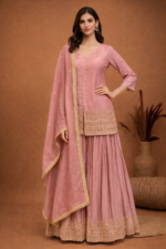 Pastel Embroidered Kurta Sharara Set