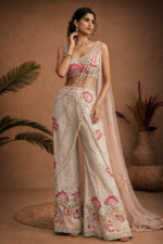 Ivory Floral Peplum Palazzo Set