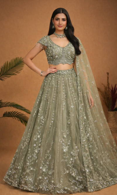 Sage Green Embroidered Lehenga