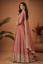 Dusty Rose Embroidered Anarkali Set