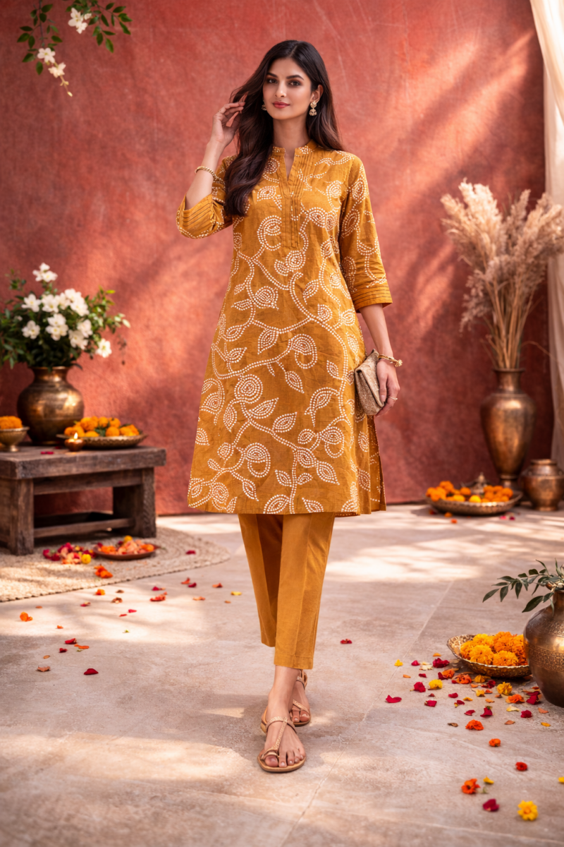 Rustic Mustard Cotton Suit Set