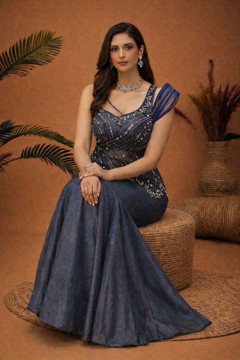Moonlit Grey Mermaid Lehenga