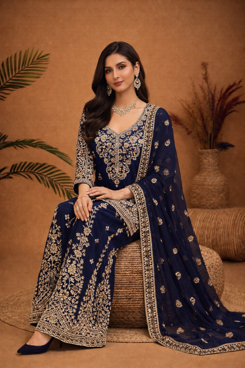 Royal Navy Embroidered Sharara Set