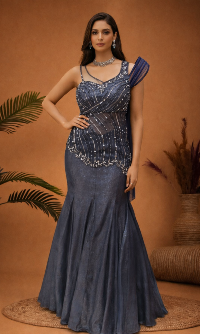 Moonlit Grey Mermaid Lehenga