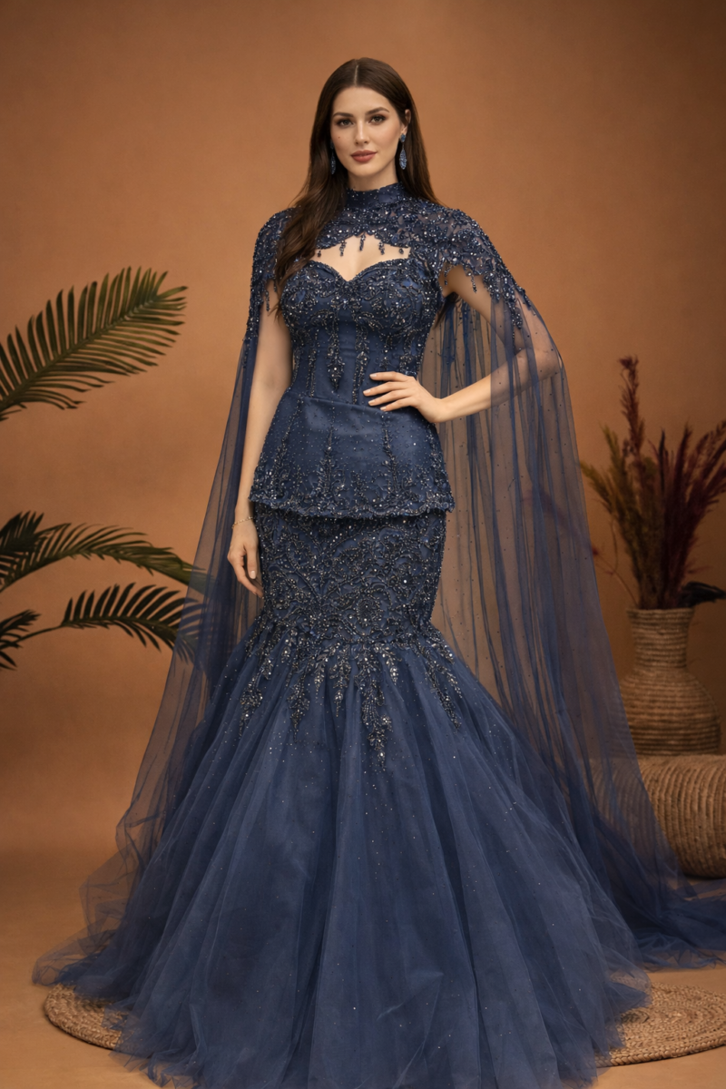 Midnight Blue Corset Fish-Cut Lehenga