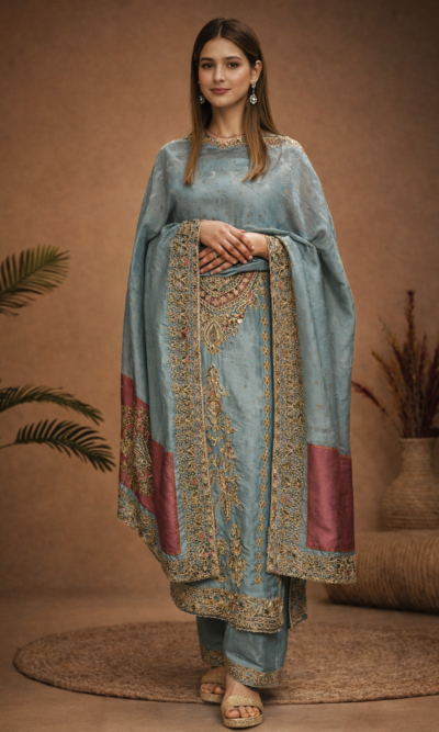 Antique Zari Unstitched Suit