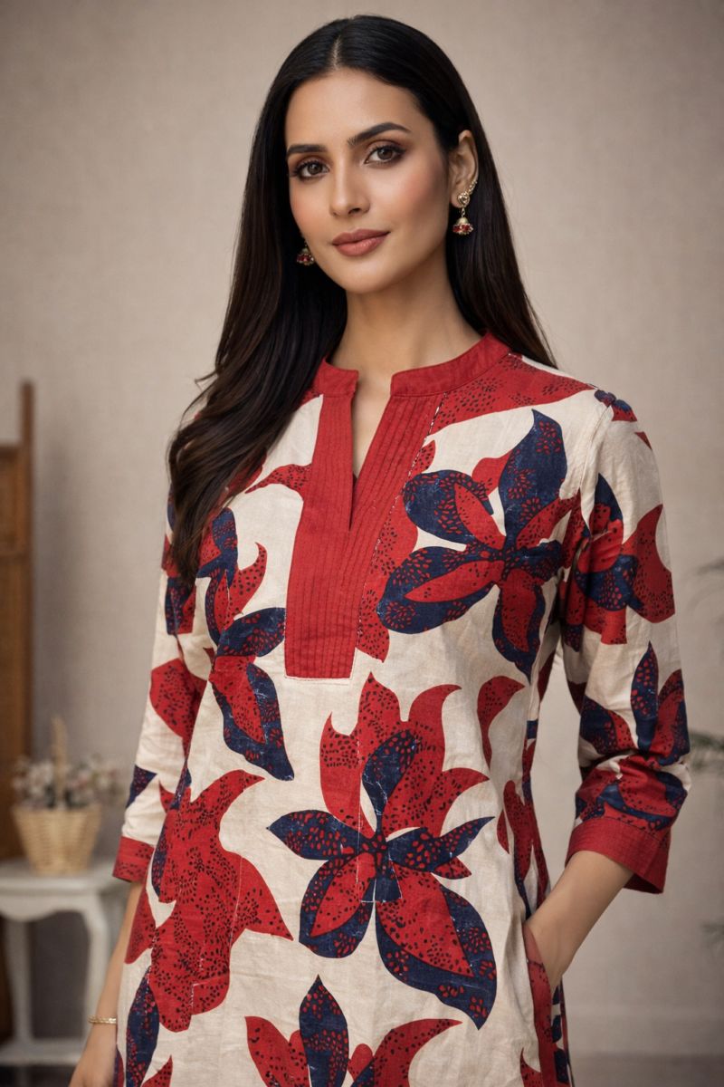 Red Bloom Printed Suit Set