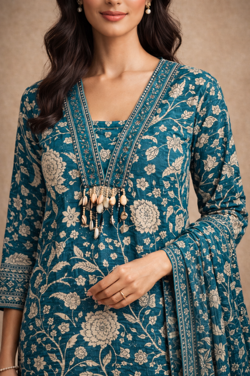 Emerald Teal Floral Suit Set