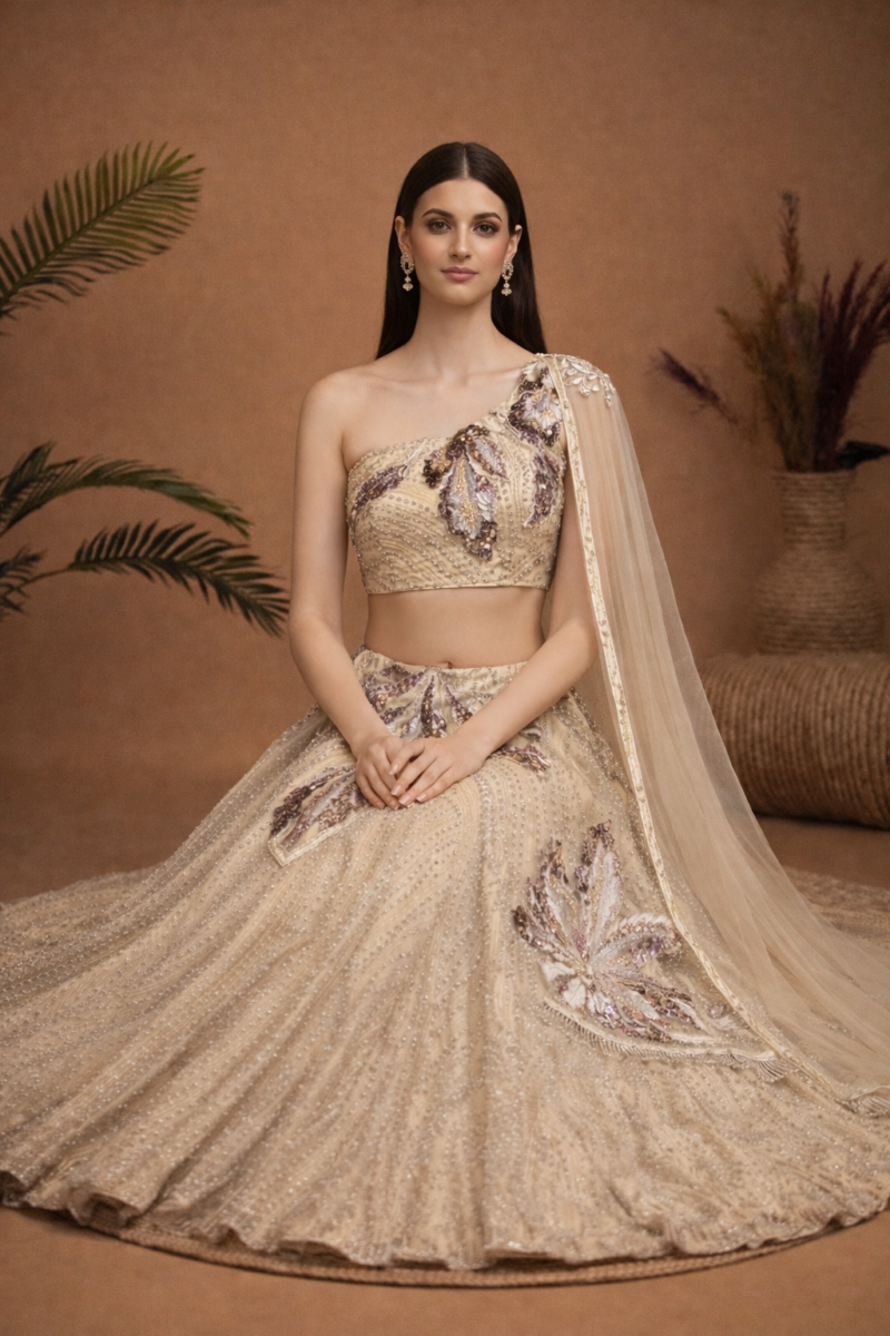 Champagne Gold Embellished Lehenga Set