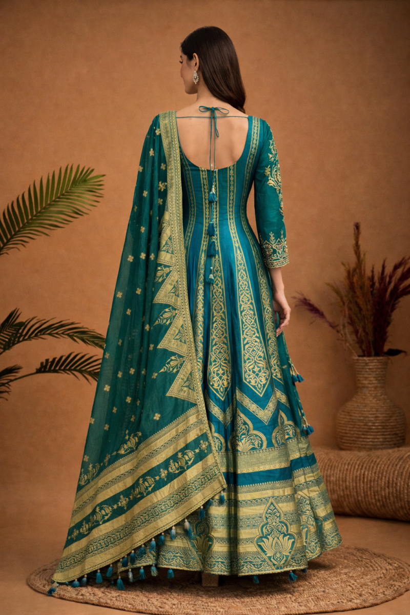 Elegant Emerald Green Flared Anarkali