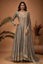 Regal Grey Embroidered Anarkali Set
