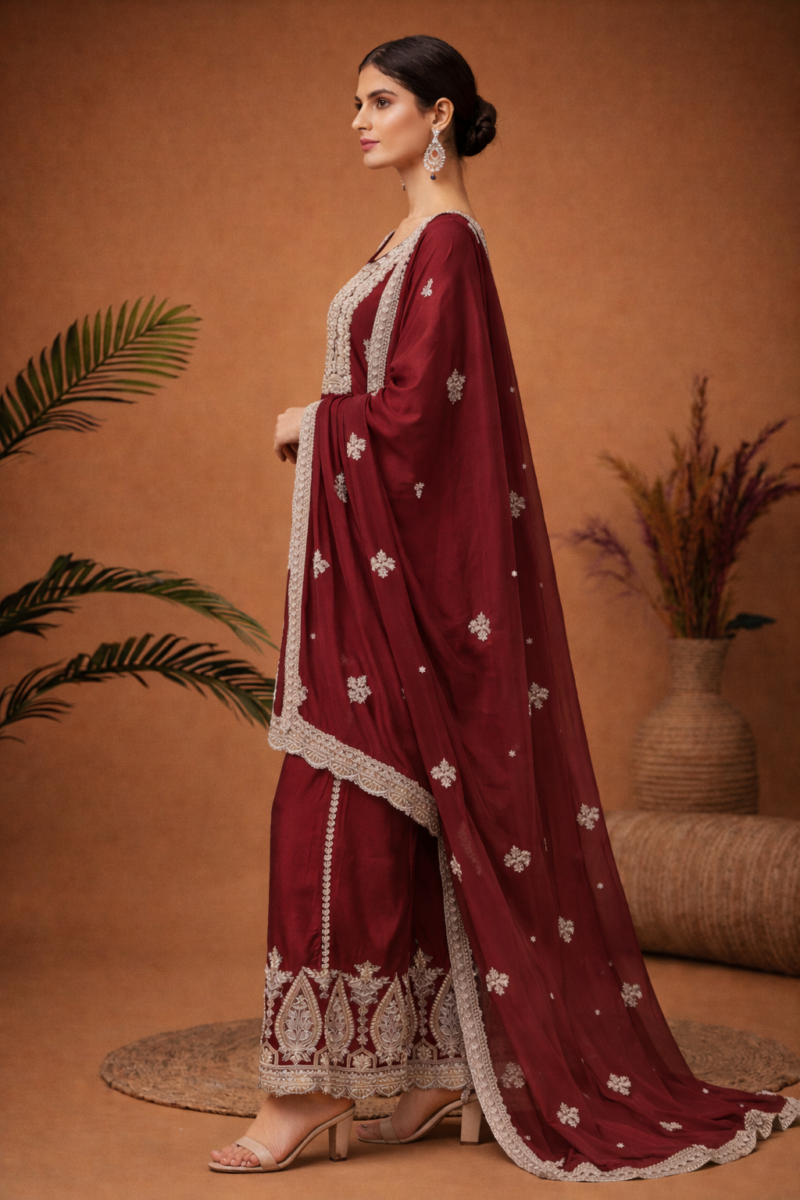 Classic Embroidered Mahroon Suit