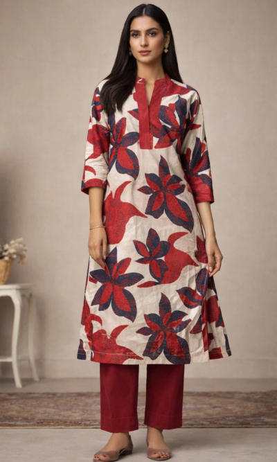 Red Bloom Printed Suit Set