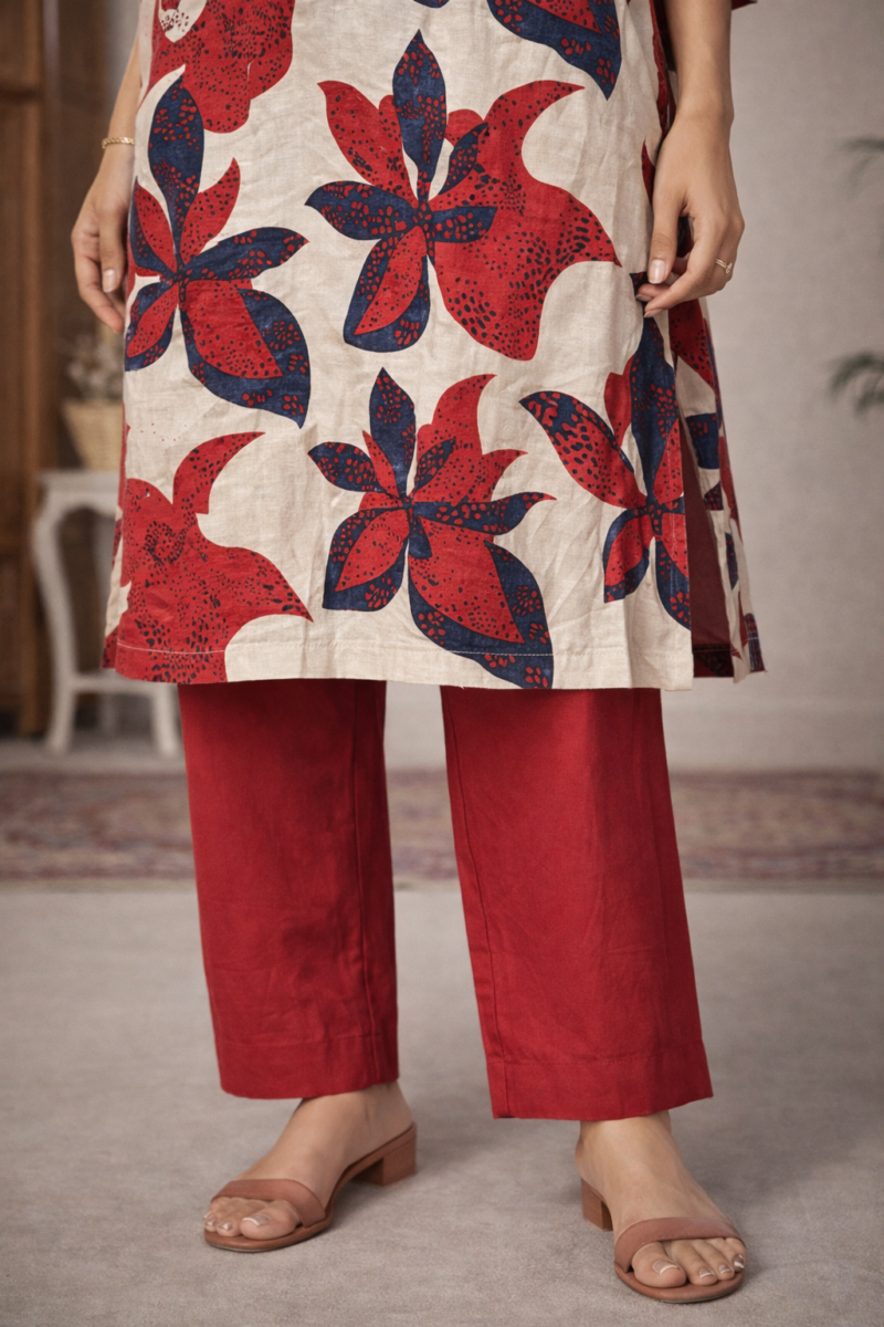 Red Bloom Printed Suit Set