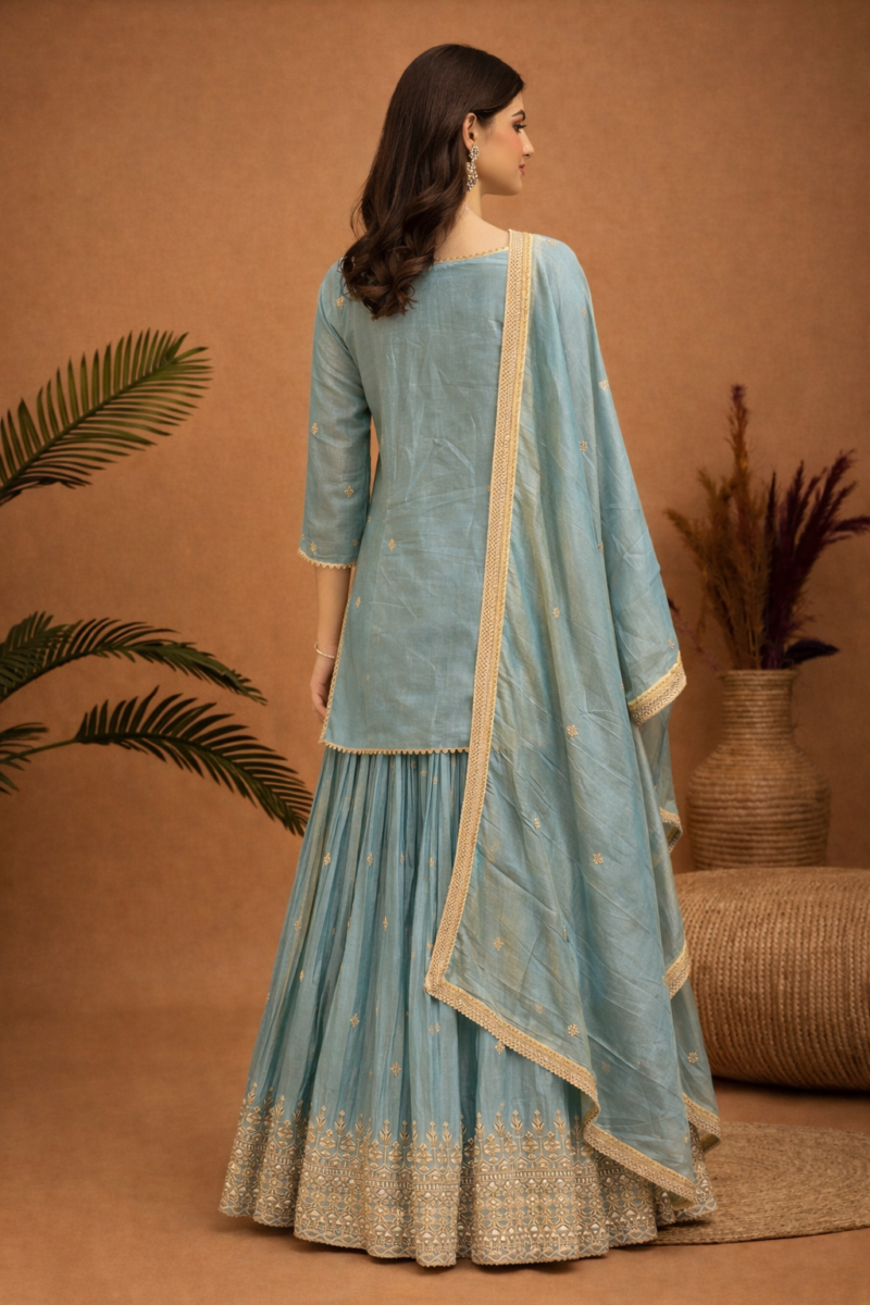 Pastel Embroidered Kurta Sharara Set