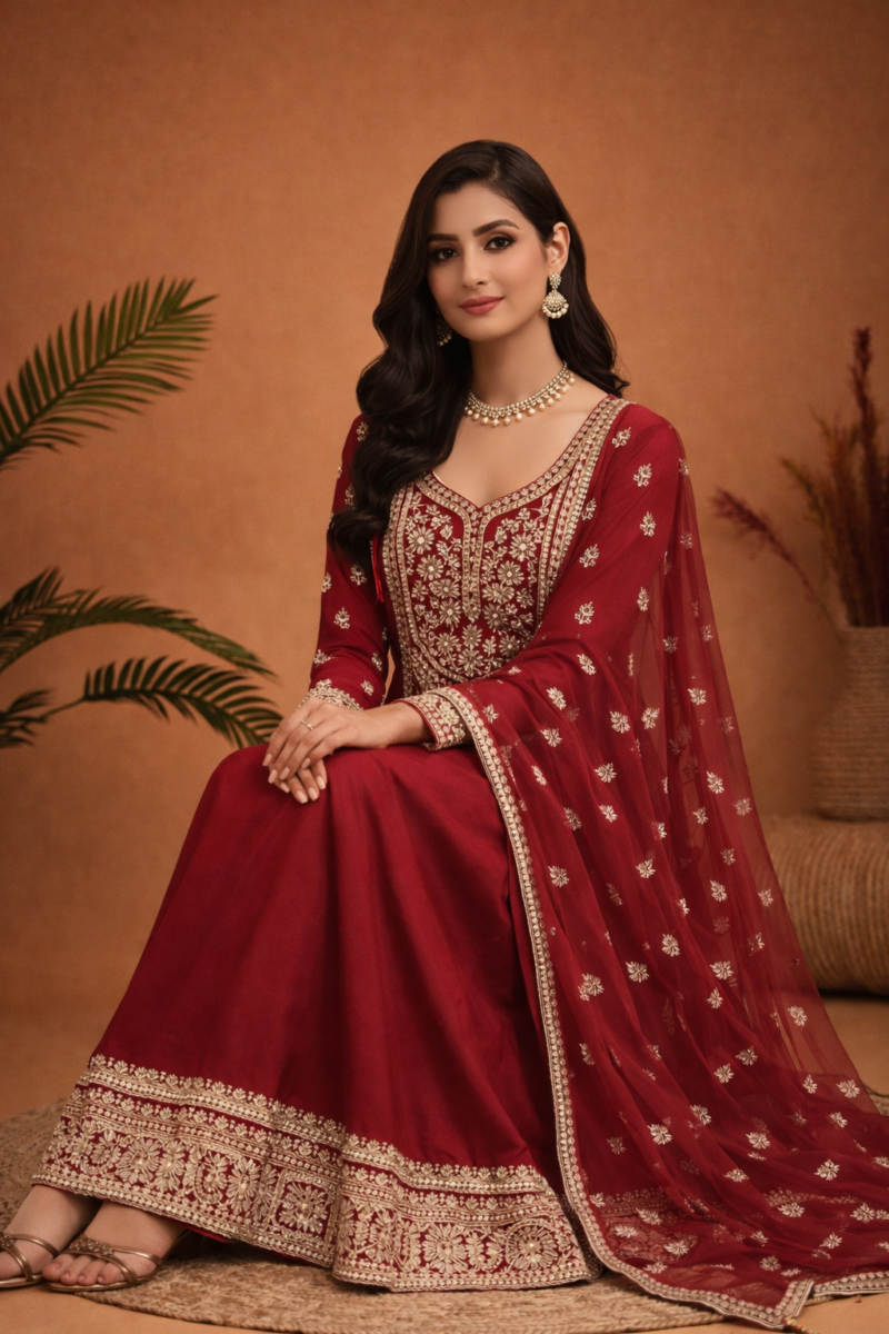 Royal Red Embroidered Kurta Sharara Set