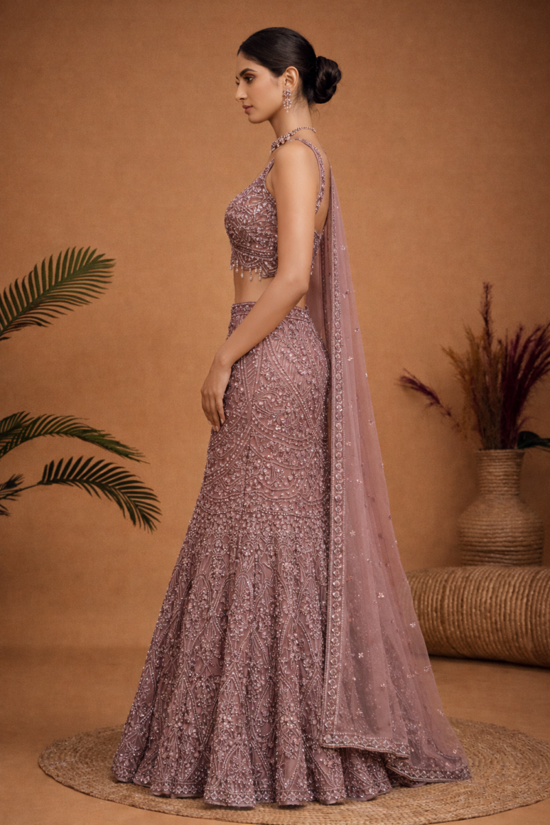 Dusty Mauve Embellished Lehenga Set