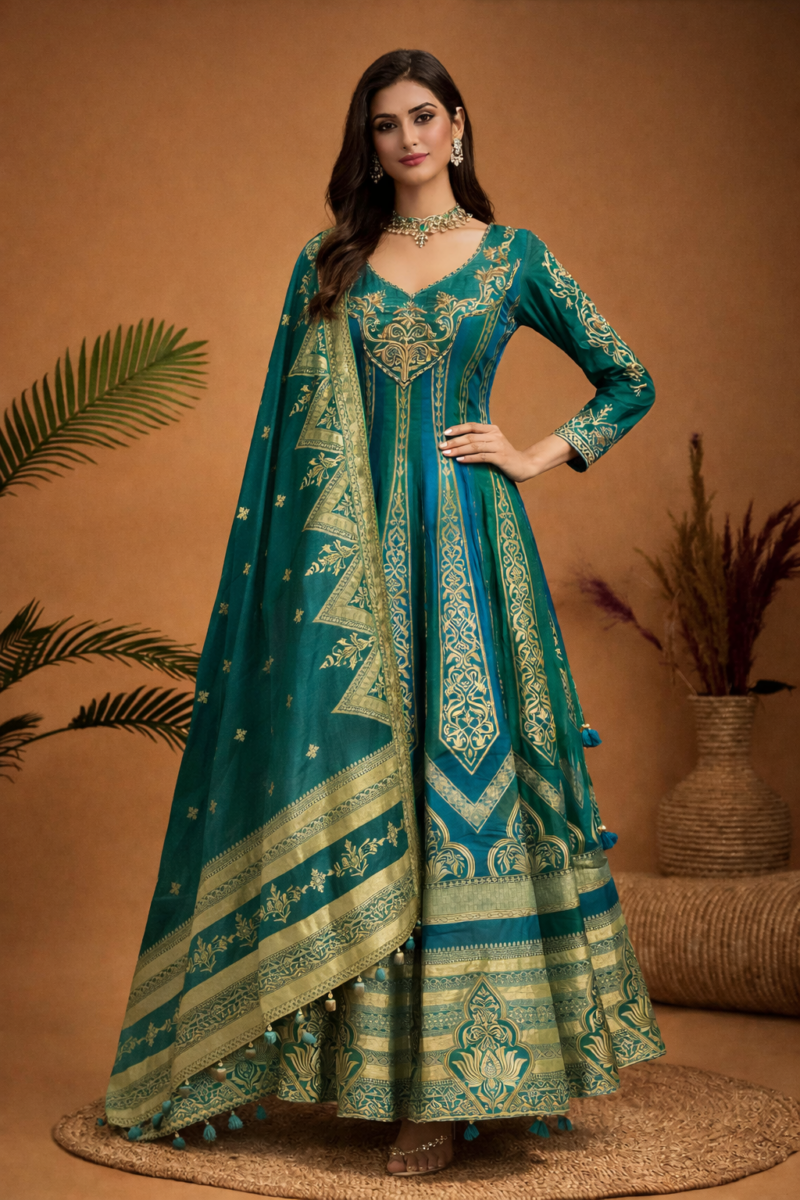 Elegant Emerald Green Flared Anarkali