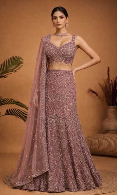 Dusty Mauve Embellished Lehenga Set