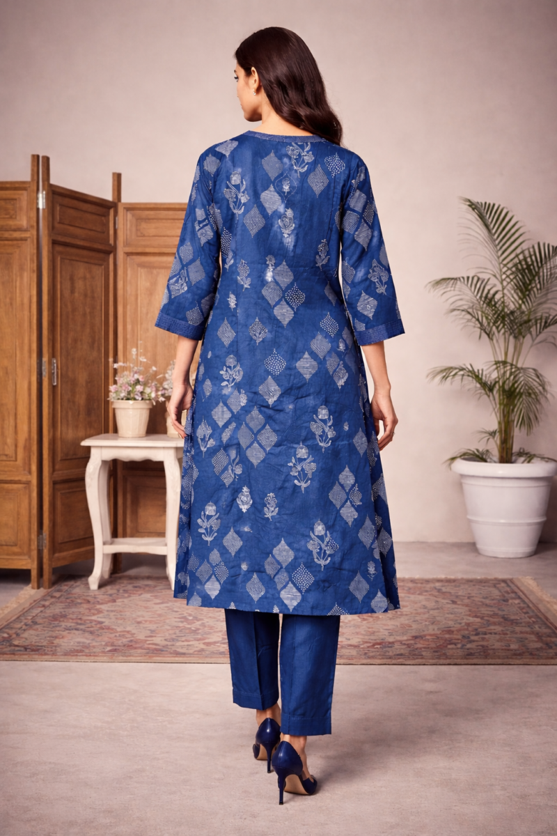 Classic Blue Printed Suit Set