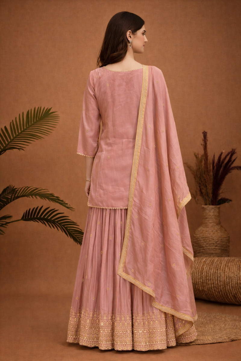 Pastel Embroidered Kurta Sharara Set