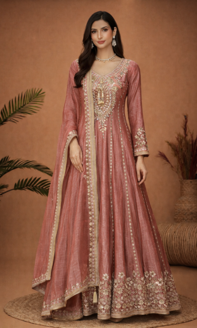 Dusty Rose Embroidered Anarkali Set