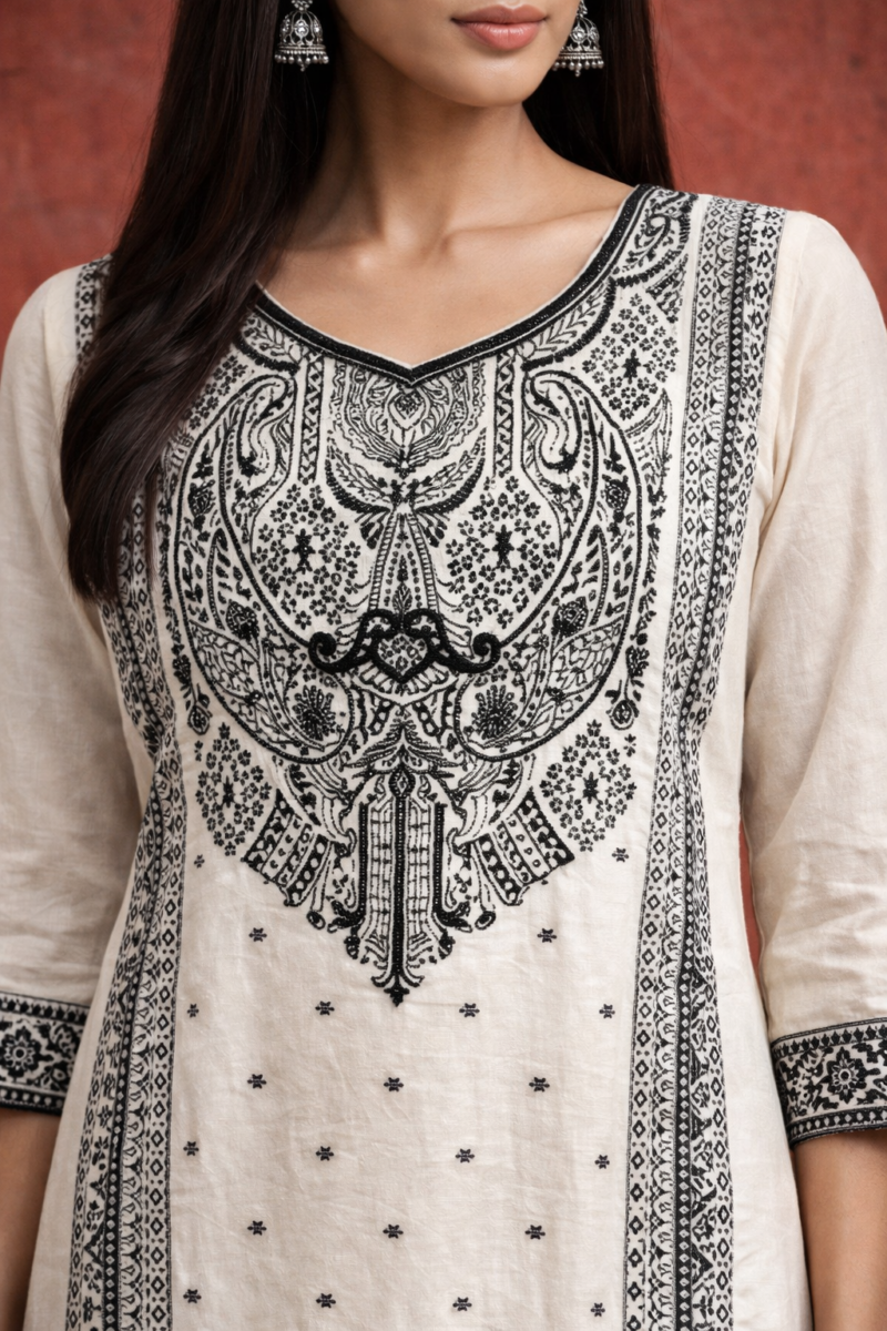 Ivory Black Printed Suit Set