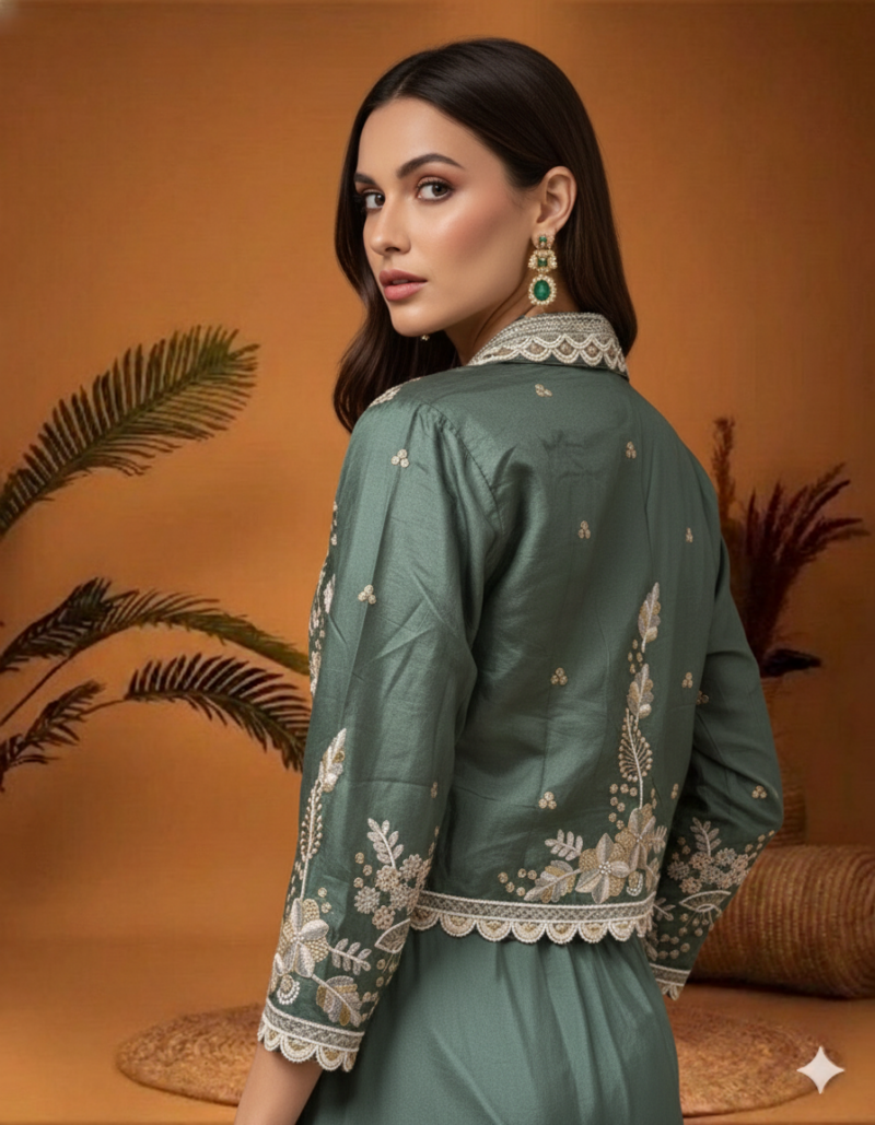 Sage Green Indo-Western Draped Skirt