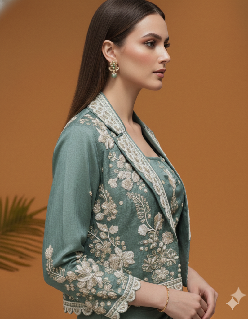 Sage Green Indo-Western Draped Skirt