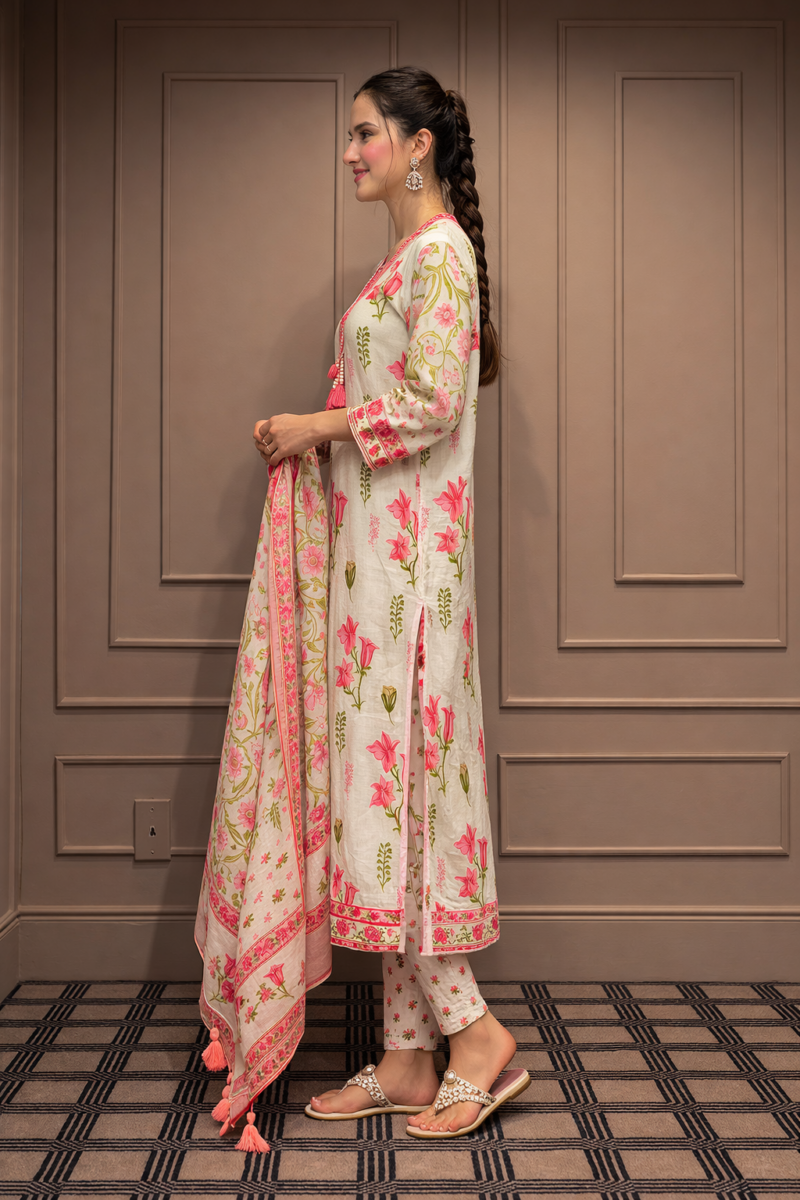 Elegant floral suit set with dupatta