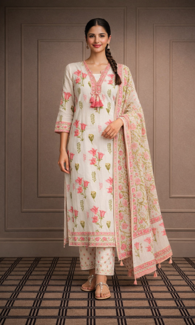 Elegant floral suit set with dupatta