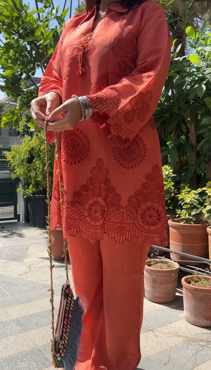 Rust orange charm embroidered co-ord set