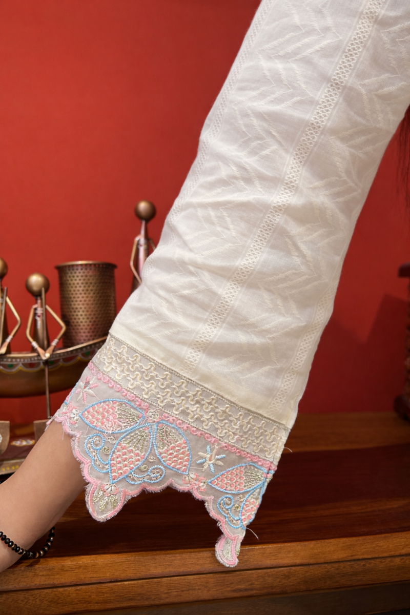 Creamy floral Anarkali suit set with dupatta