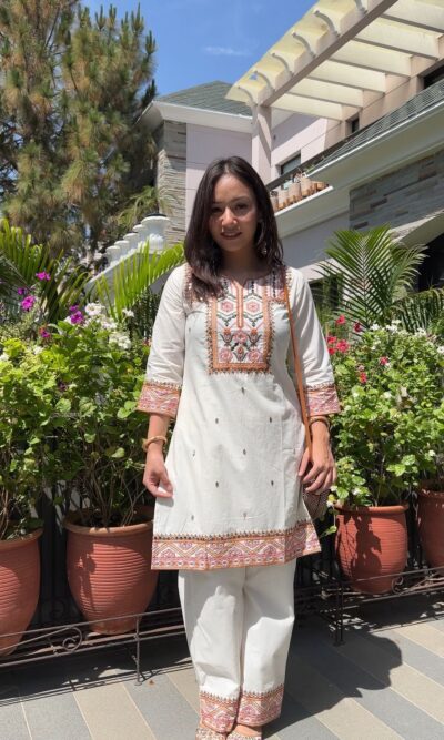 Ivory bloom embroidered co-ord set