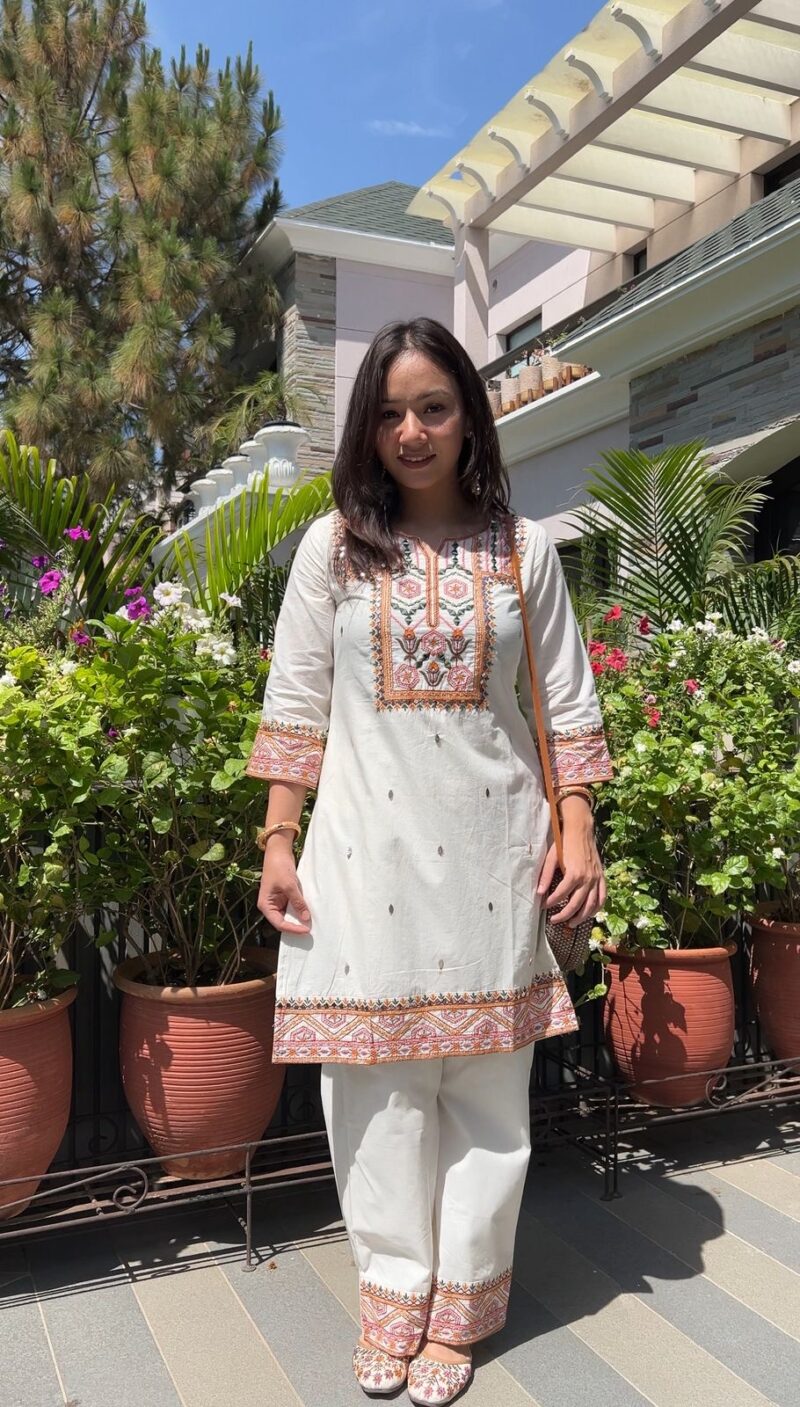 Ivory bloom embroidered co-ord set