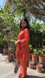 Rust orange charm embroidered co-ord set