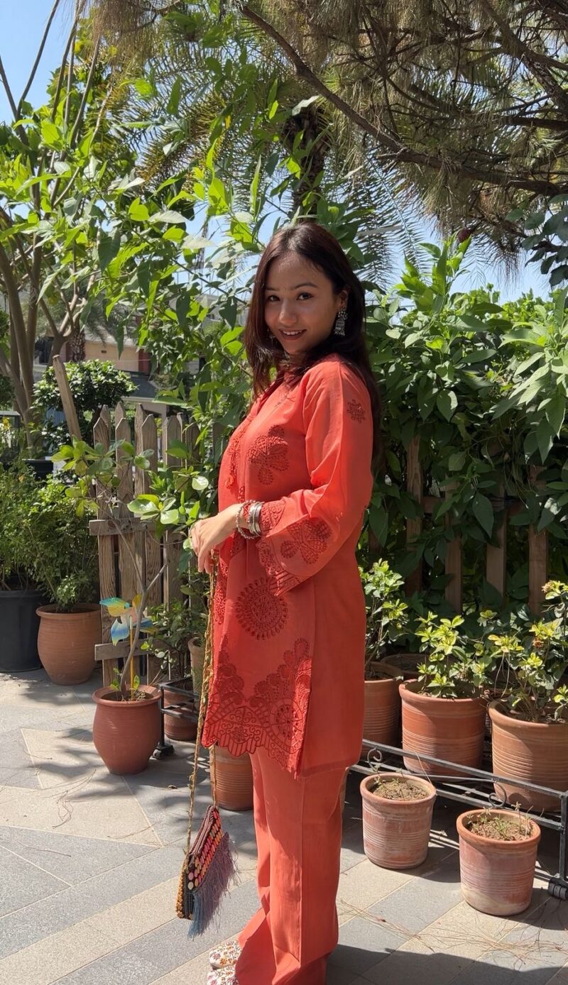 Rust orange charm embroidered co-ord set