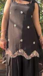 Midnight black embroidered sharara set with dupatta