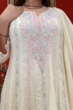 Creamy floral Anarkali suit set with dupatta