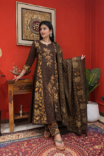 Olive elegant Anarkali suit set with dupatta