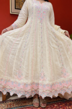 Creamy floral Anarkali suit set with dupatta